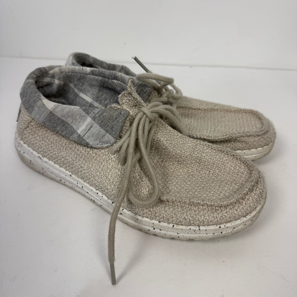 Hey Dude Britt Tan Sneakers with Plaid Interior Comfort Shoes
